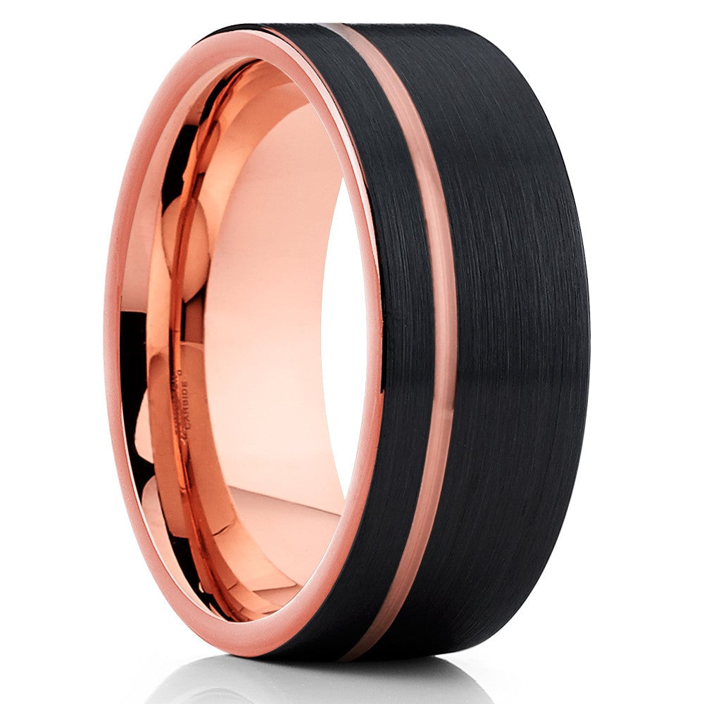 8mm Rose Gold Black Tungsten Wedding Ring Mens Comfort Fit Cobalt Free Image 1