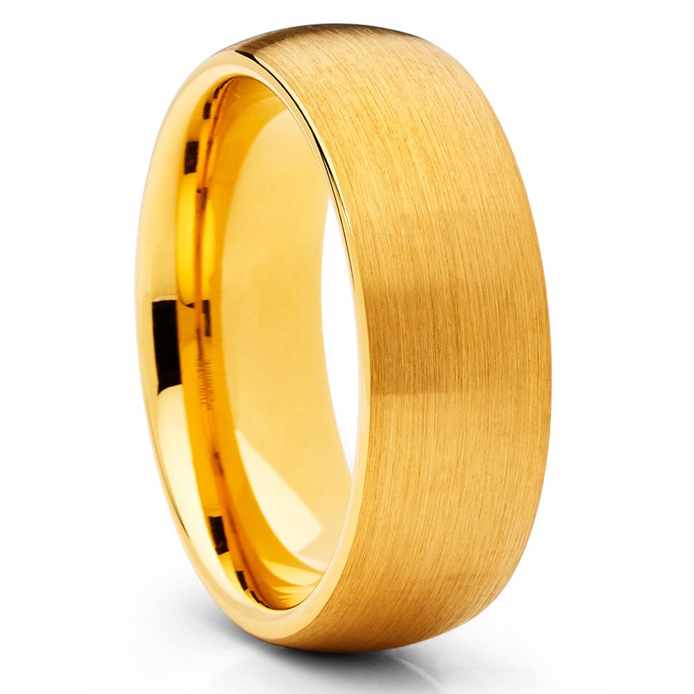 8mm Yellow Gold Tungsten Wedding Ring Comfort Fit Anniversary Band Sizes 7-15 Image 1