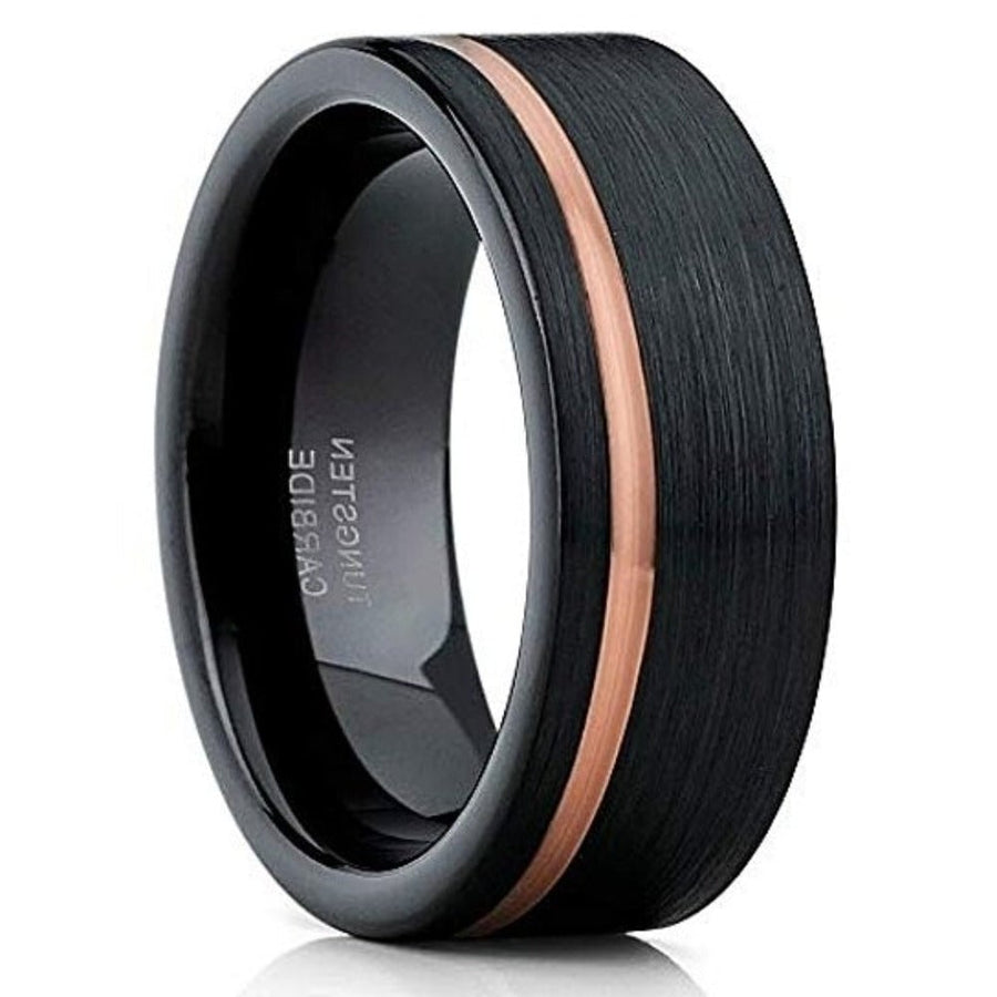 Black Tungsten Wedding Ring 8mm Rose Gold Engagement Comfort Fit Cobalt Free Image 1