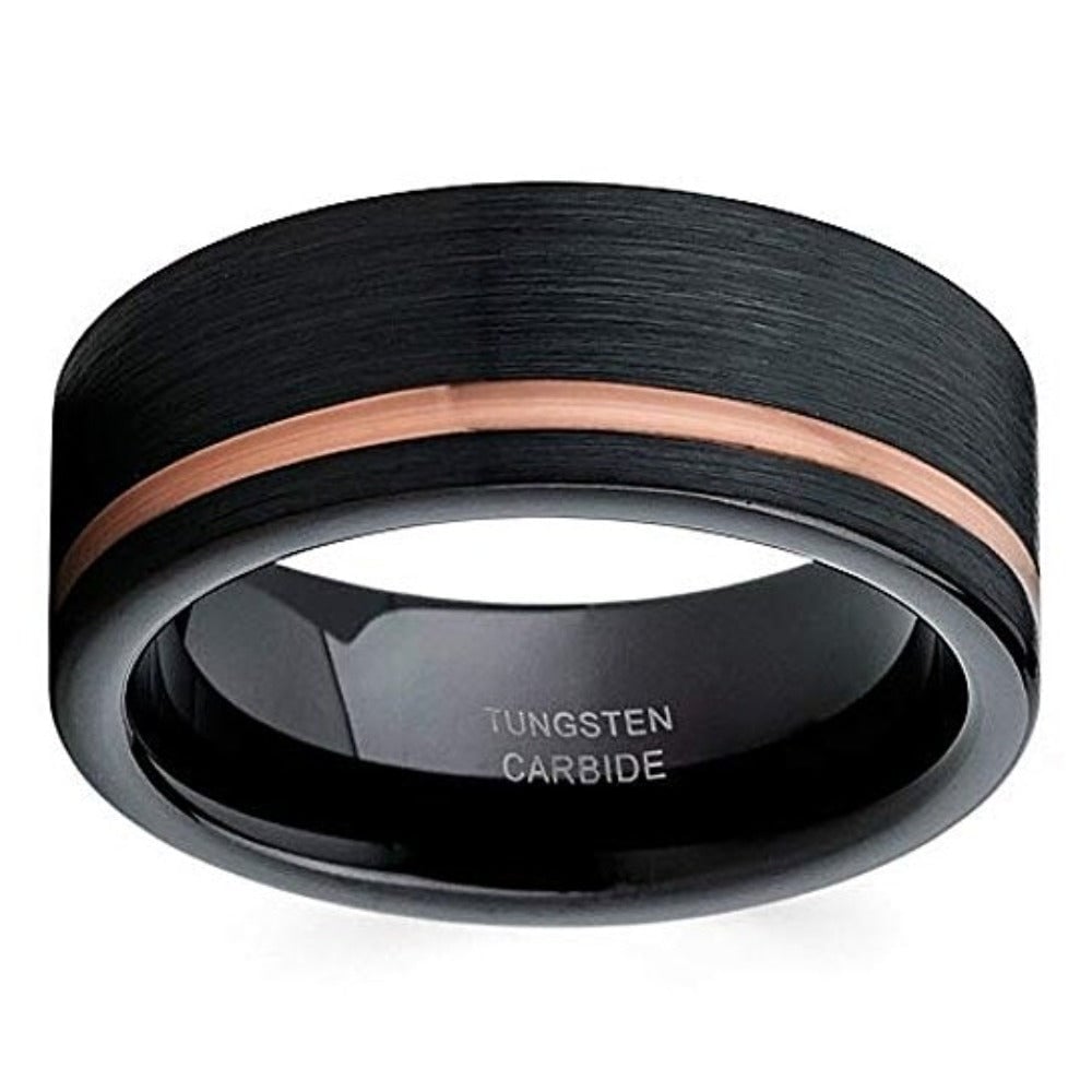 Black Tungsten Wedding Ring 8mm Rose Gold Engagement Comfort Fit Cobalt Free Image 2