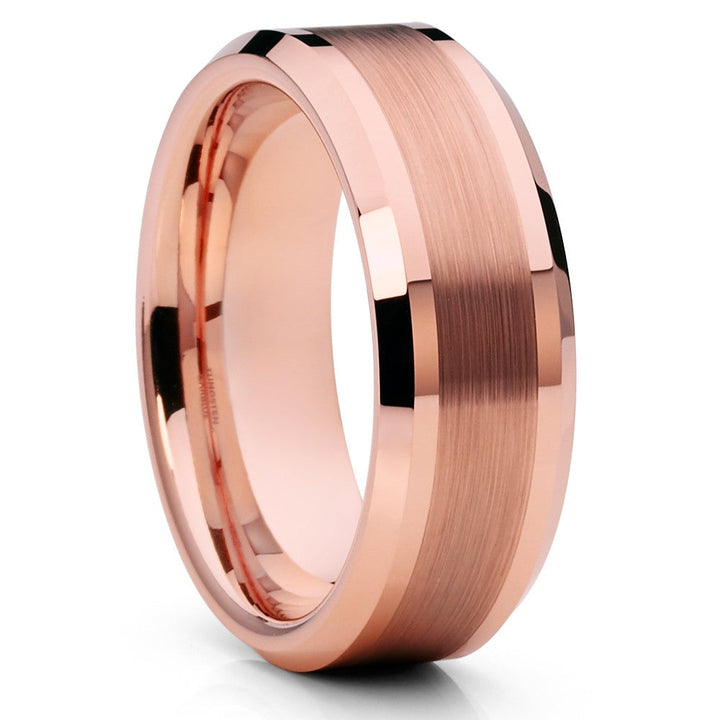 8mm Rose Gold Tungsten Carbide Wedding Engagement Ring Comfort Fit Cobalt Free Image 1