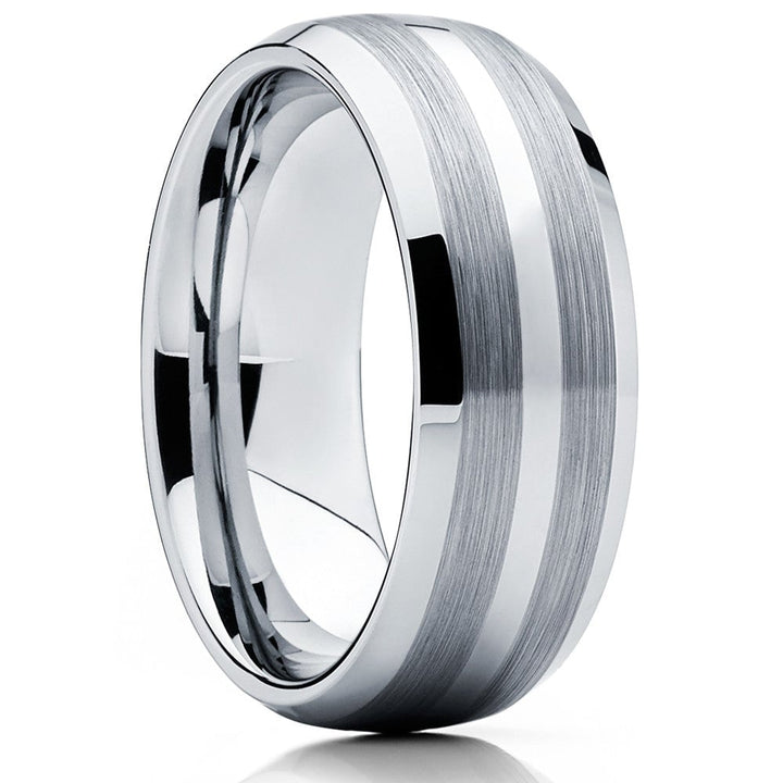 Tungsten Carbide Wedding Ring 8mm Silver Comfort Fit Scratch Resistant Mens Image 1