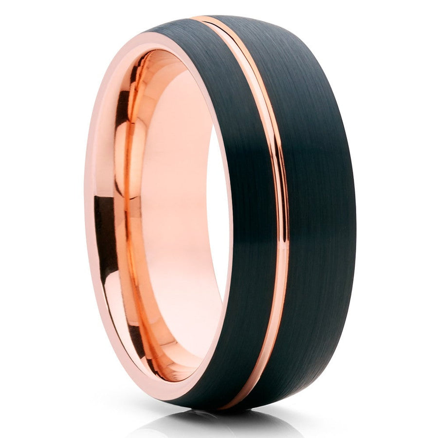 Rose Gold Black Tungsten Carbide Wedding Ring 8mm Comfort Fit Engagement Ring Image 1