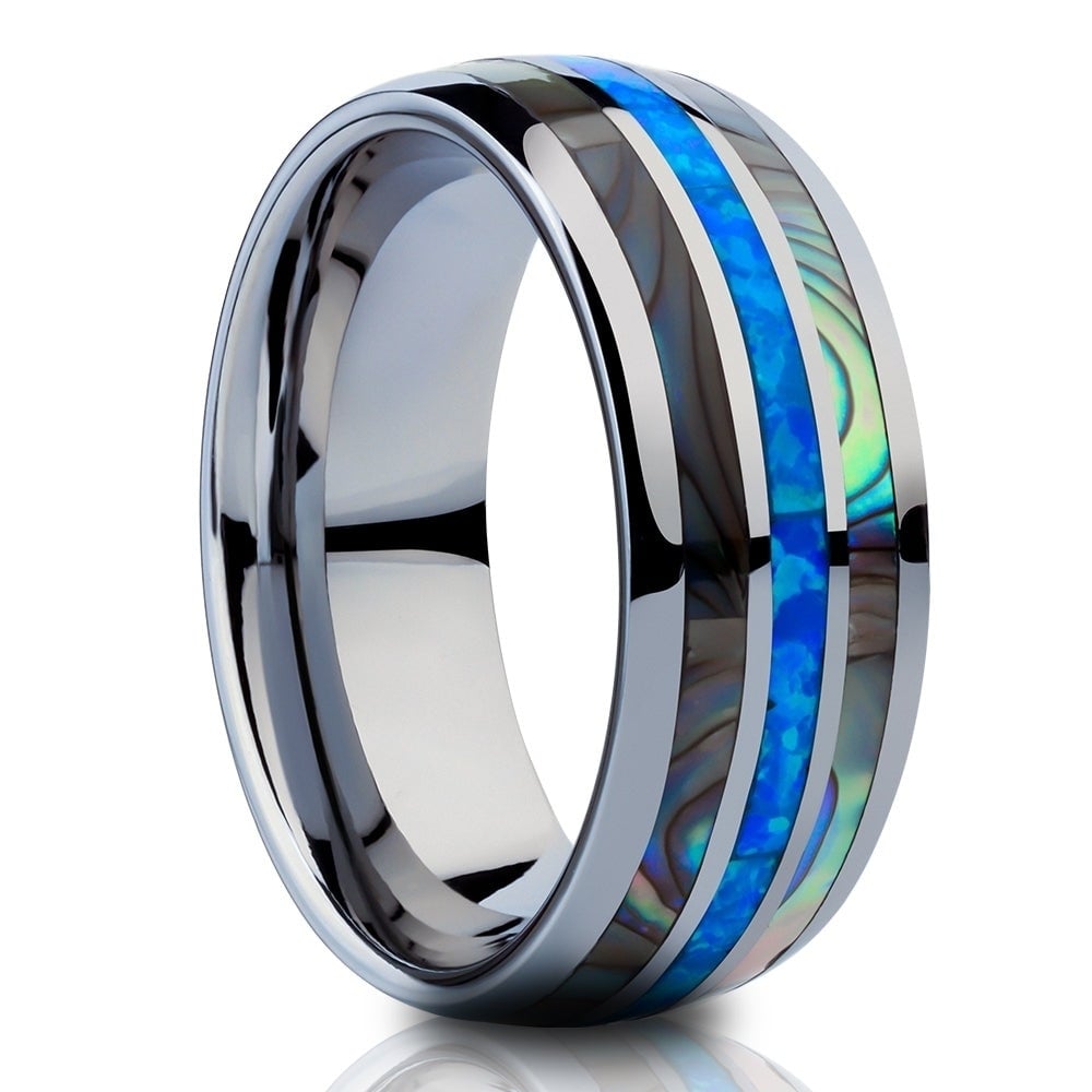 Abalone Tungsten Carbide Wedding Ring 8mm Silver Comfort Fit Cobalt Free Image 1