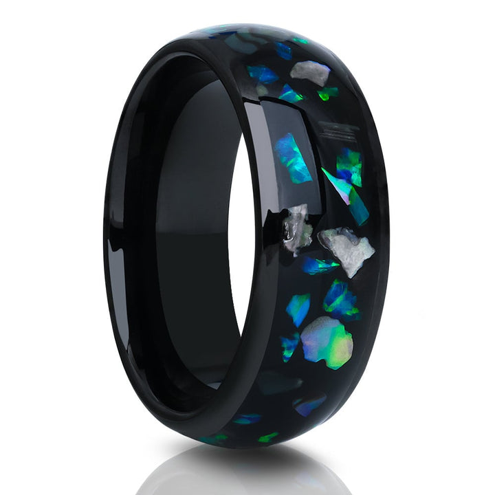 Abalone Inlay Black Tungsten Carbide Wedding Ring 8mm Comfort Fit Sizes 7-15 Image 1