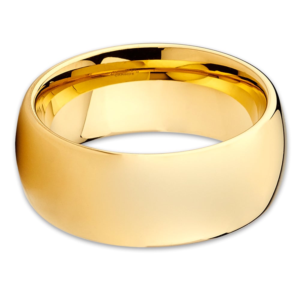 9mm Yellow Gold Tungsten Carbide Ring Comfort Fit Shiny Wedding Engagement Band Image 2