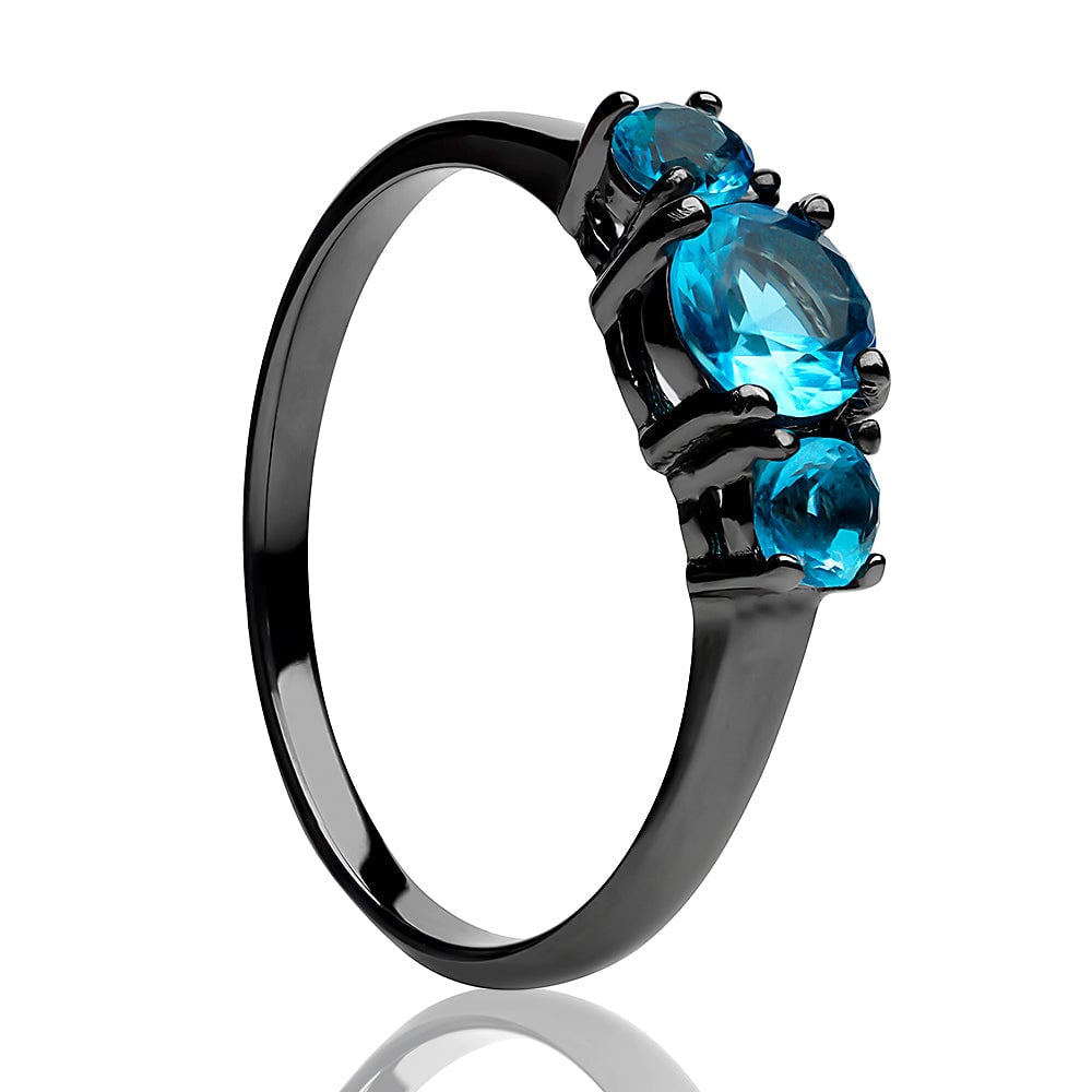 Gunmetal Titanium Aquamarine Solitaire Wedding Ring Anniversary 2.7mm Wide Image 1