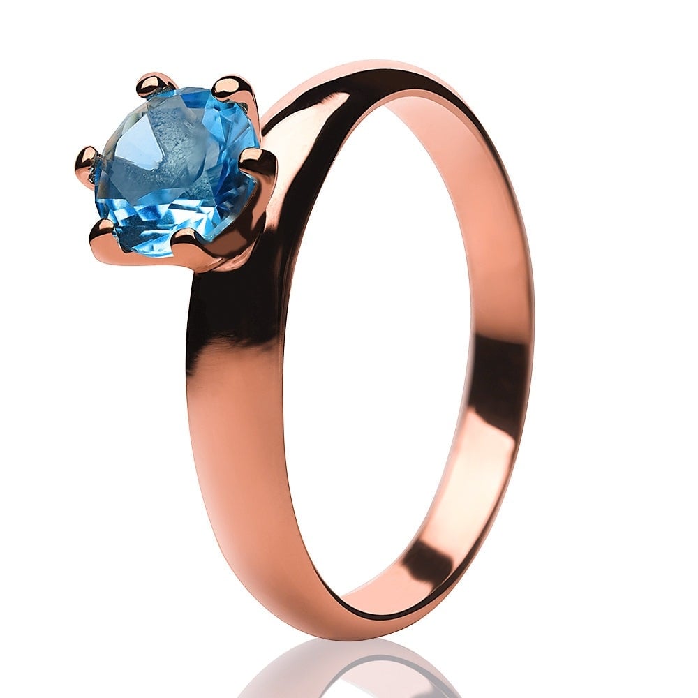 Aquamarine Titanium Engagement Ring Rose Gold CZ 6MM Comfort Fit Solitaires Image 2