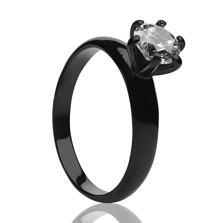 Black Titanium Solitaire Wedding Ring 6MM CZ Comfort Fit 2.7mm Wide Shiny Finish Image 1