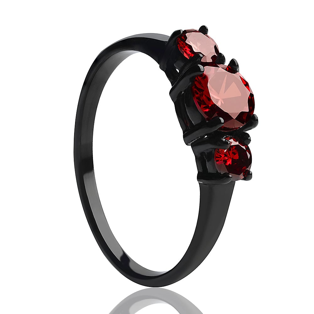 Black Titanium Solitaire Wedding Ring with Ruby Engagement Anniversary Comfort Fit Image 1