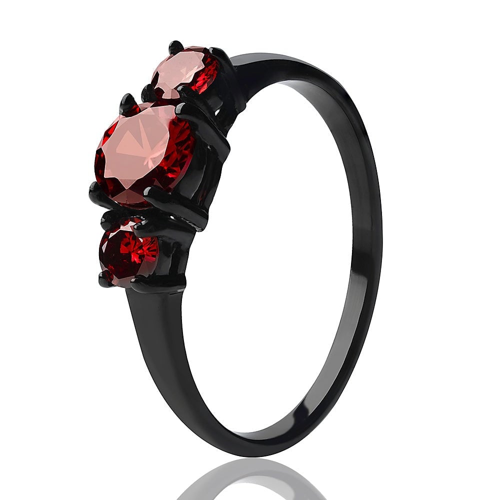 Black Titanium Solitaire Wedding Ring with Ruby Engagement Anniversary Comfort Fit Image 2