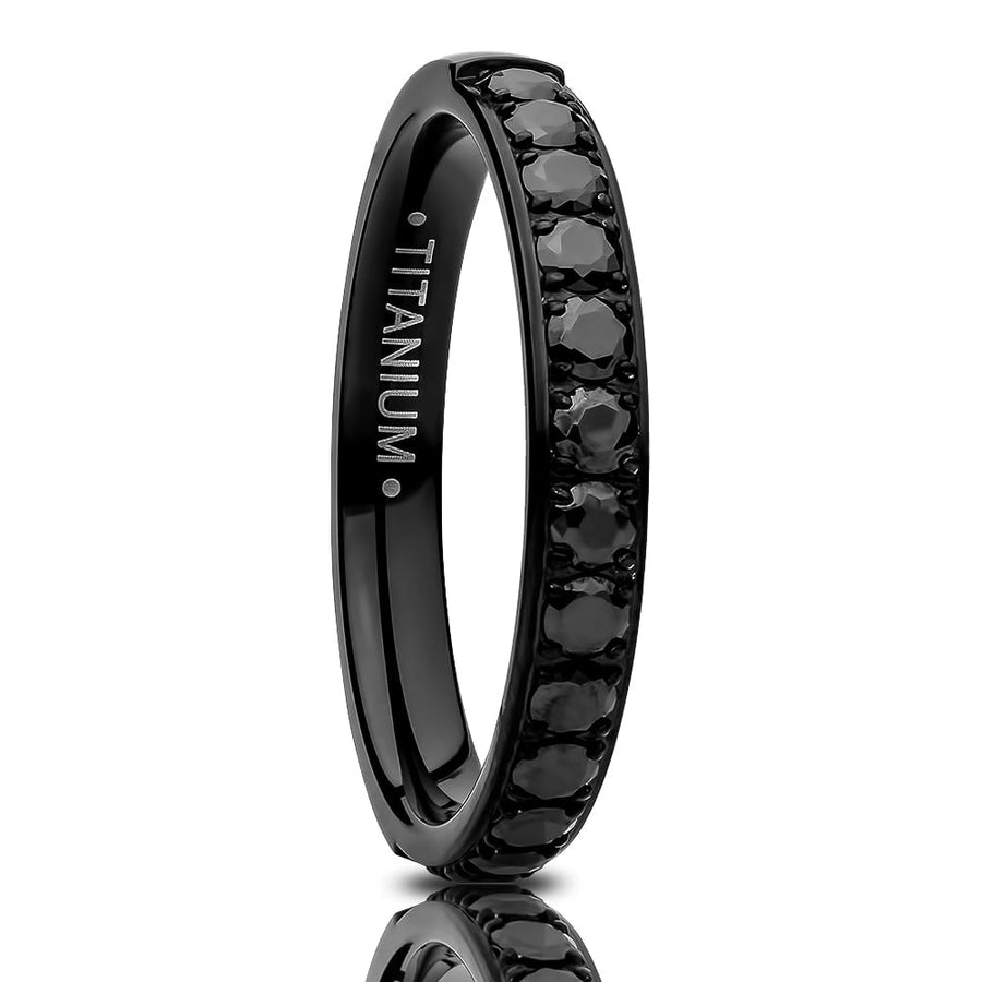 Black Titanium Eternity Ring 3mm Lab Created CZ Anniversary Comfort Fit Image 1