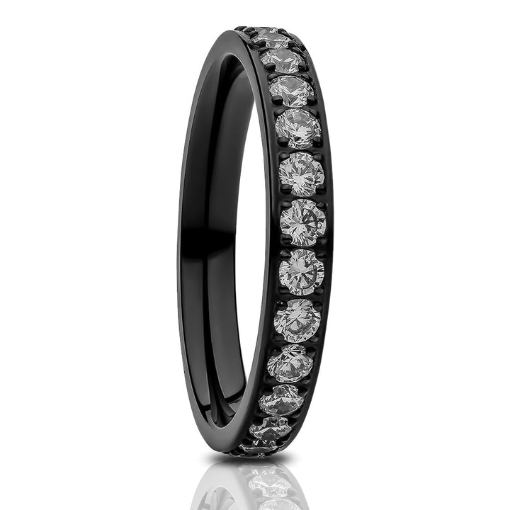 Black Titanium 3mm Eternity Wedding Ring Comfort Fit CZ Stackable Band Image 1