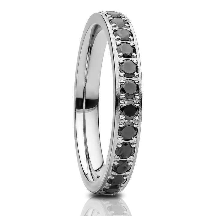 Silver Titanium Eternity Ring 3mm Black CZ Comfort Fit Lab Created Gem Image 1