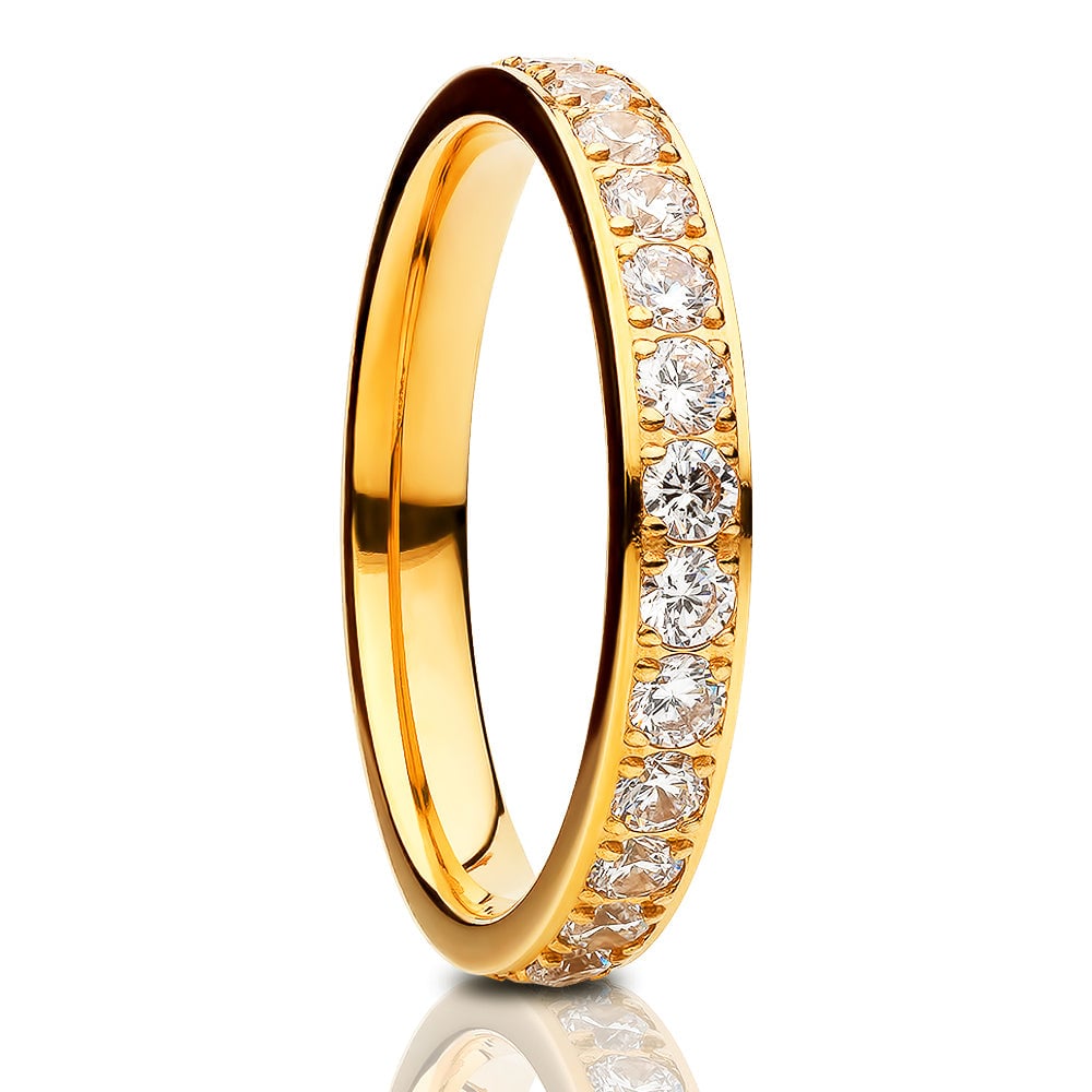 Yellow Gold Titanium 3mm Eternity Ring Wedding Anniversary Ring CZ Inlay Image 1