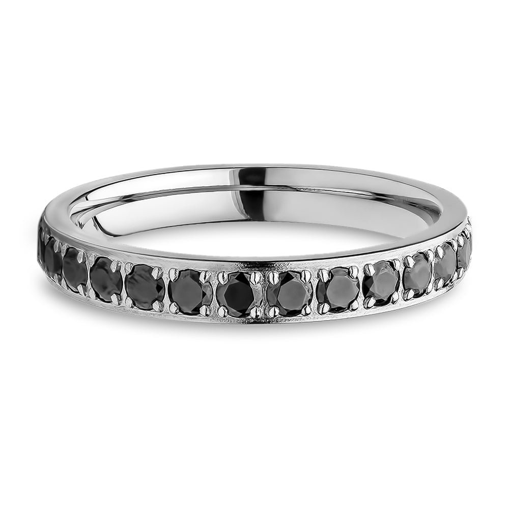 Silver Titanium Eternity Ring 3mm Black CZ Comfort Fit Lab Created Gem Image 2