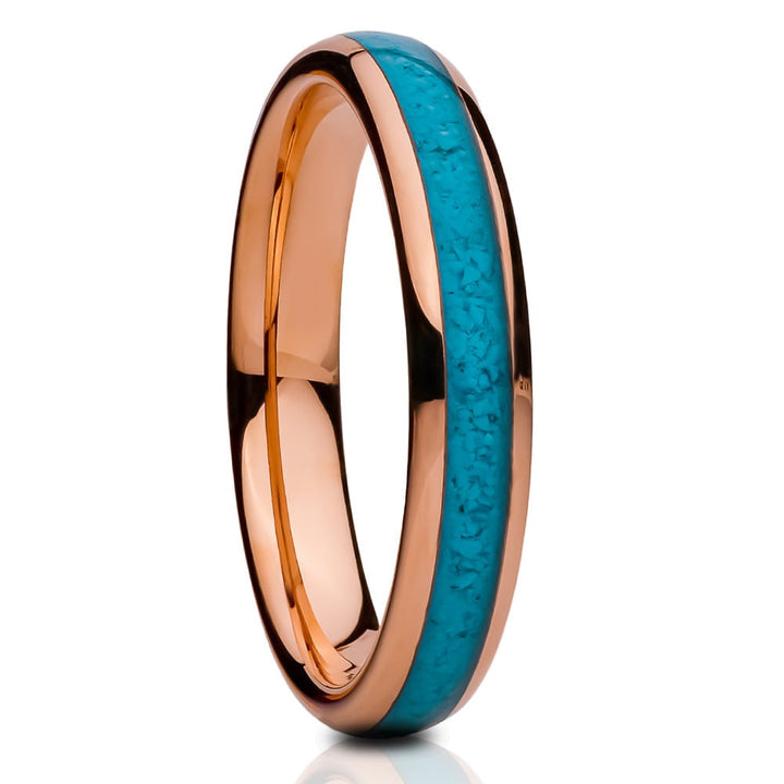 Turquoise Rose Gold Tungsten Ring 4mm Comfort Fit Engagement Ring Sizes 5-10.25 Image 1