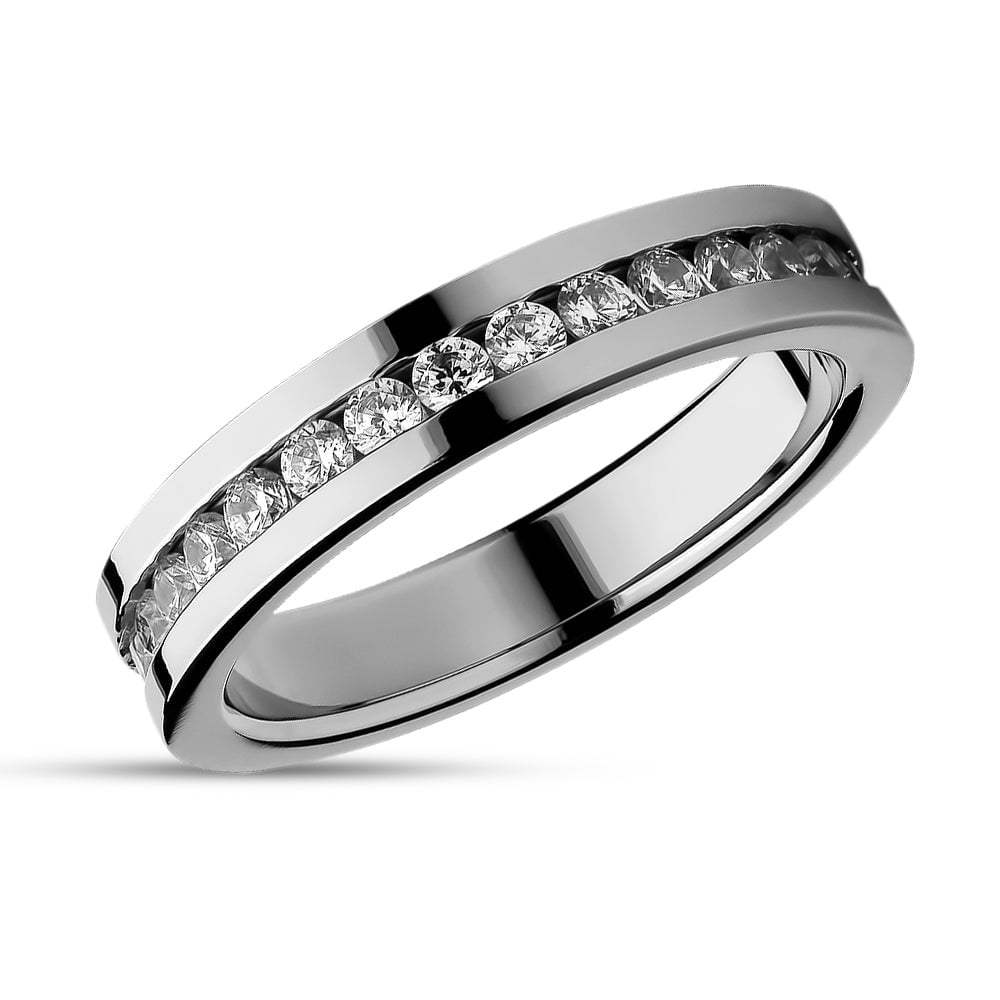 4mm Silver Titanium Wedding Ring CZ Inlay Comfort Fit Sizes 4-9 Womans Ring Image 1