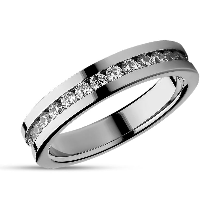 4mm Silver Titanium Wedding Ring CZ Inlay Comfort Fit Sizes 4-9 Womans Ring Image 1