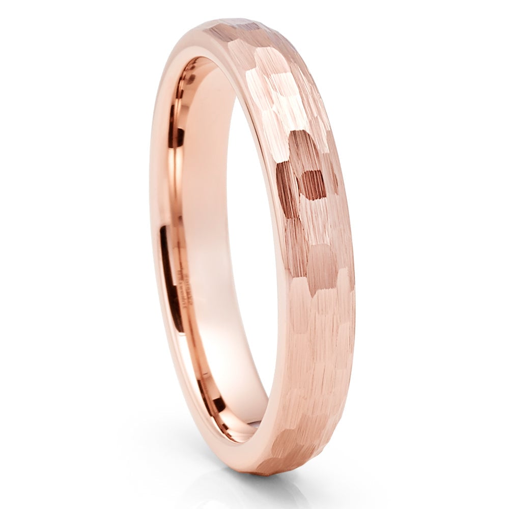 4mm Rose Gold Tungsten Wedding Ring Hammered Comfort Fit Cobalt Free Image 1