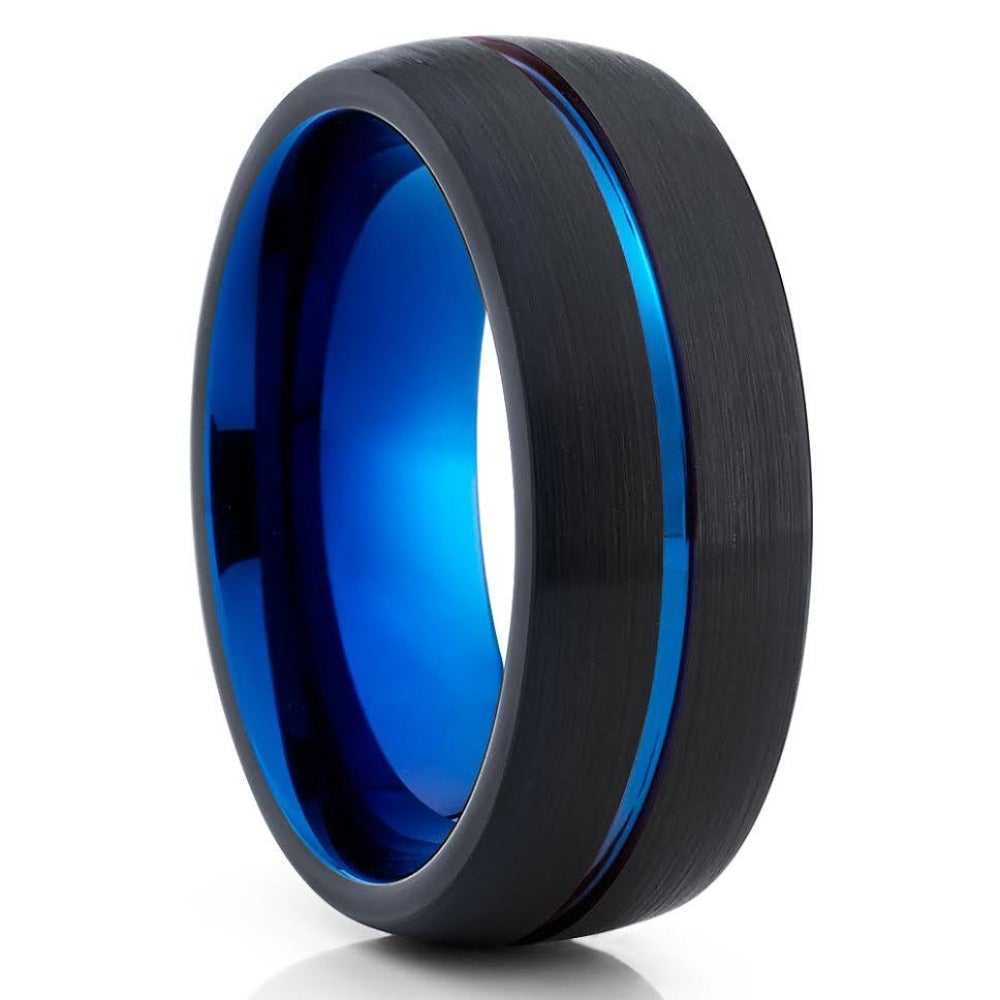 6mm Black Blue Tungsten Engagement Ring Comfort Fit Cobalt Free Two Tone Image 1