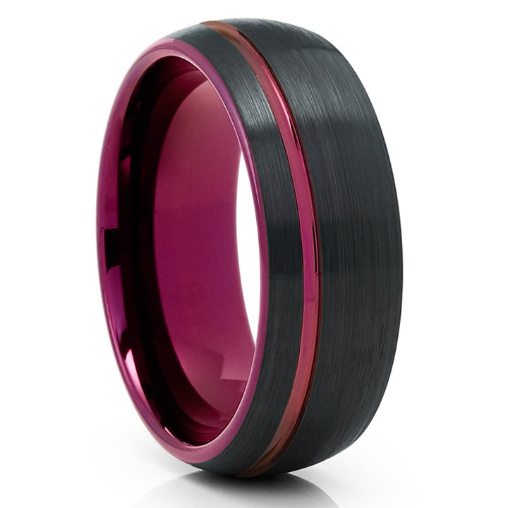 Black Tungsten Carbide Ring 6mm Purple IP Plated Comfort Fit Wedding Band Image 1