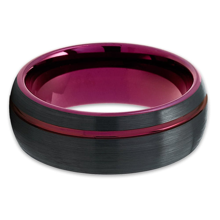 Black Tungsten Carbide Ring 6mm Purple IP Plated Comfort Fit Wedding Band Image 2