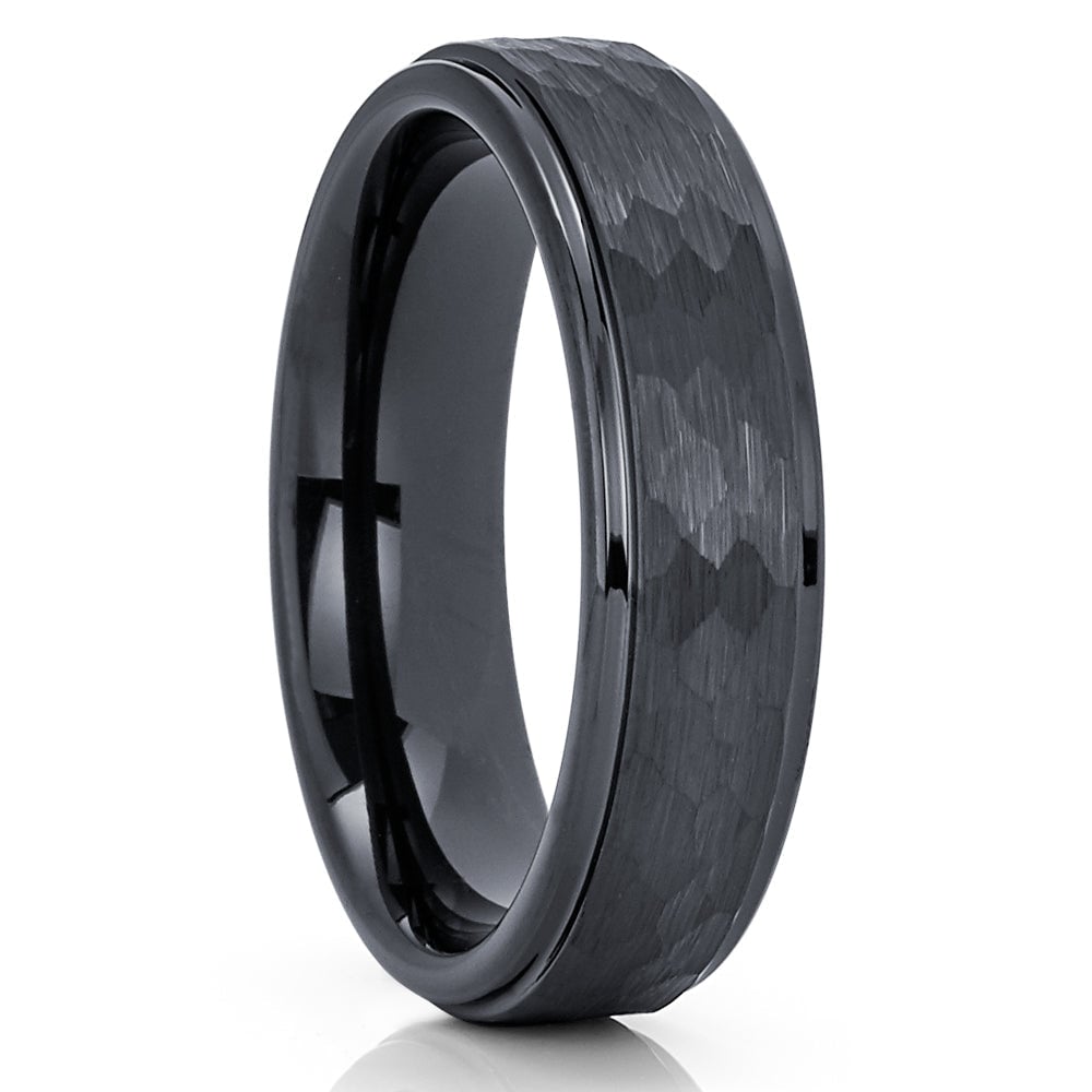 6mm Black Tungsten Wedding Ring Hammered Design Comfort Fit Cobalt Free Image 1