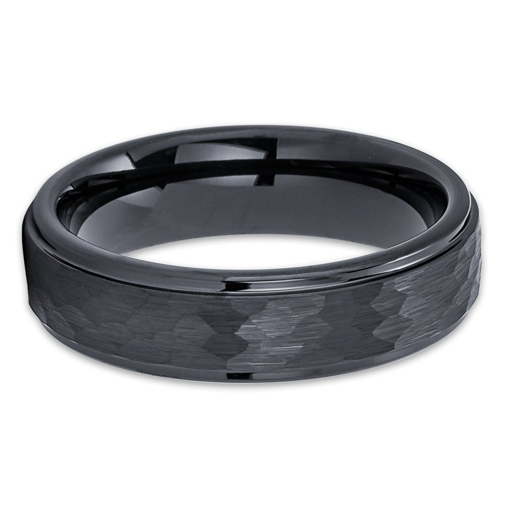 6mm Black Tungsten Wedding Ring Hammered Design Comfort Fit Cobalt Free Image 2