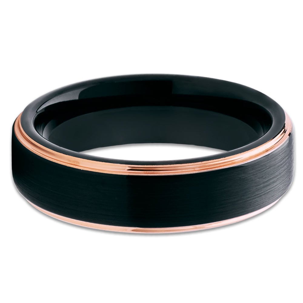 Black Tungsten Wedding Band 6mm Rose Gold IP Plated Comfort Fit Carbide Ring Image 2