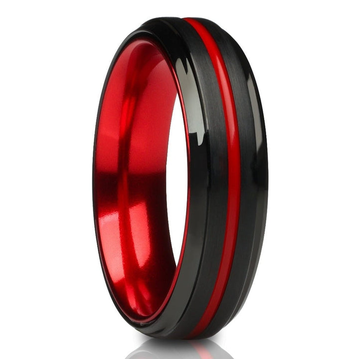 Black Tungsten Wedding Ring 6mm Red Groove Comfort Fit Cobalt Free Jewelry Grade Image 1