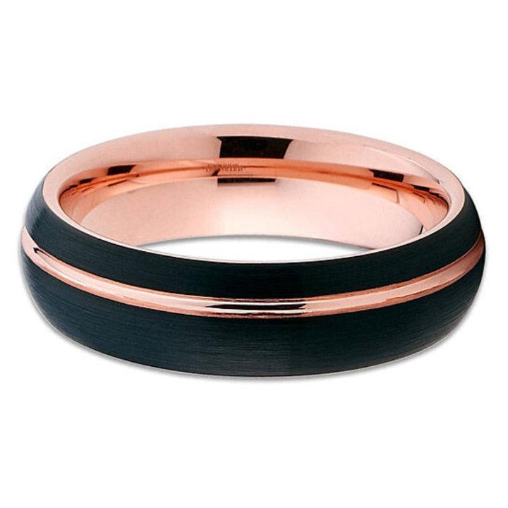 6mm Rose Gold Black Tungsten Carbide Wedding Ring Comfort Fit Anniversary Band Image 2