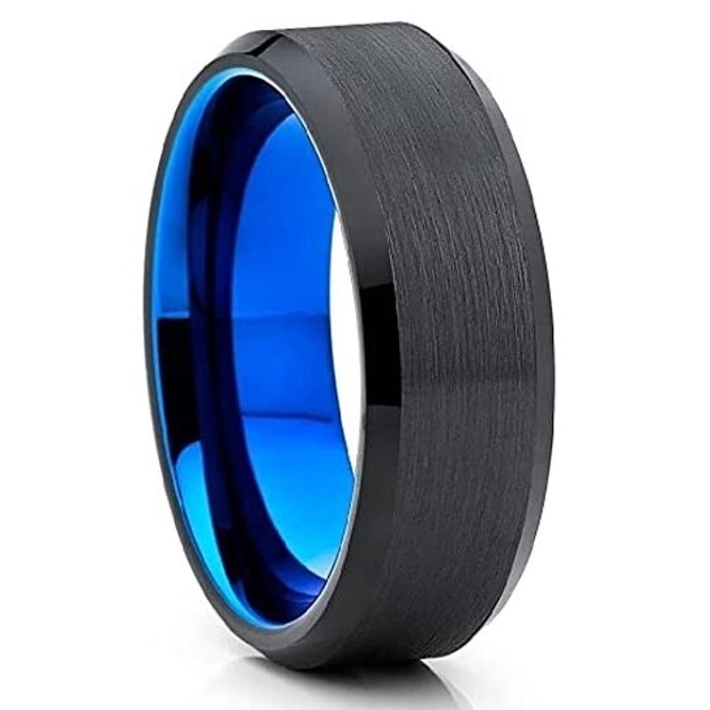 Tungsten Carbide Ring 6mm Black and Blue Comfort Fit Engagement Wedding Band Image 1