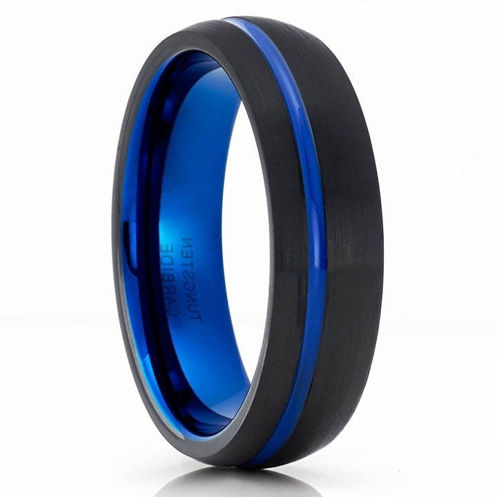 6mm Blue Black Tungsten Carbide Wedding Engagement Ring Comfort Fit Size 5-13 Image 1