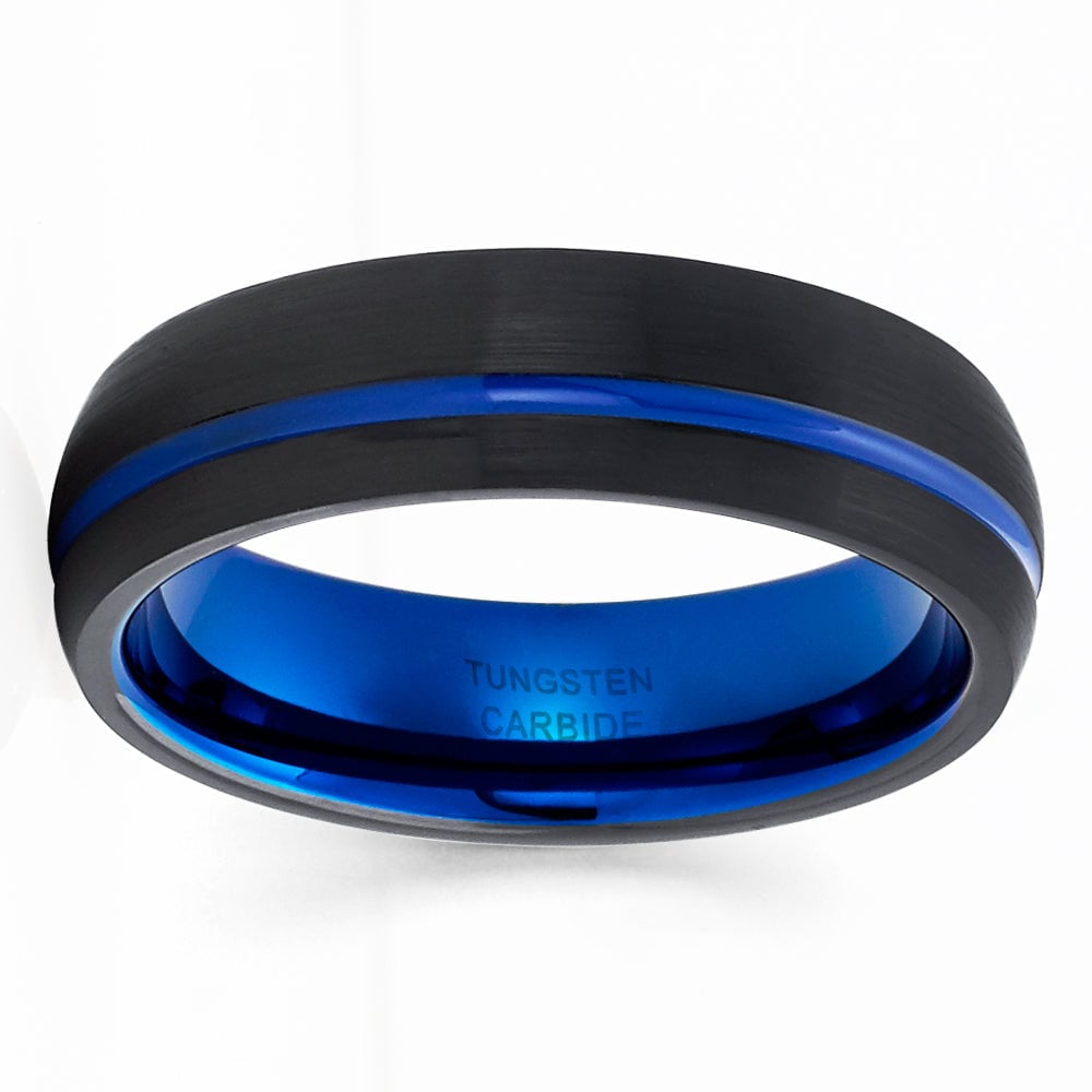 6mm Blue Black Tungsten Carbide Wedding Engagement Ring Comfort Fit Size 5-13 Image 2