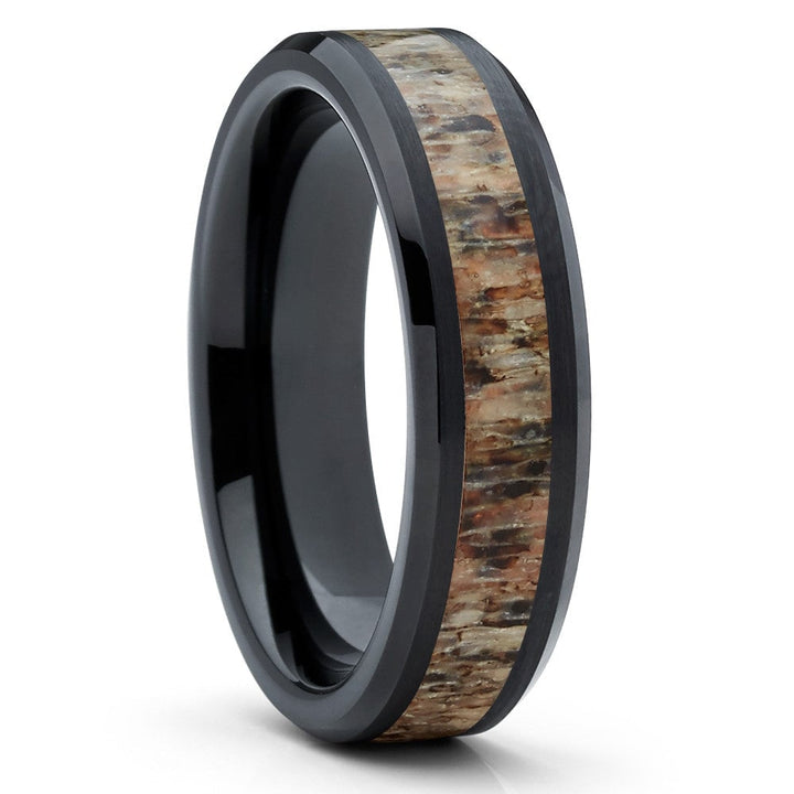 6mm Black Tungsten Deer Antler Wedding Ring Comfort Fit Hypoallergenic Sizes 6-12 Image 1