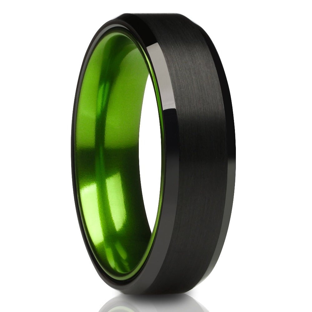 6mm Green Black Tungsten Carbide Engagement Ring Comfort Fit Cobalt Free Image 1