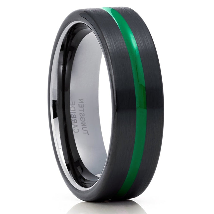 Gunmetal Tungsten Carbide Wedding Ring 6mm Green Inlay Comfort Fit Engagement Ring Image 1