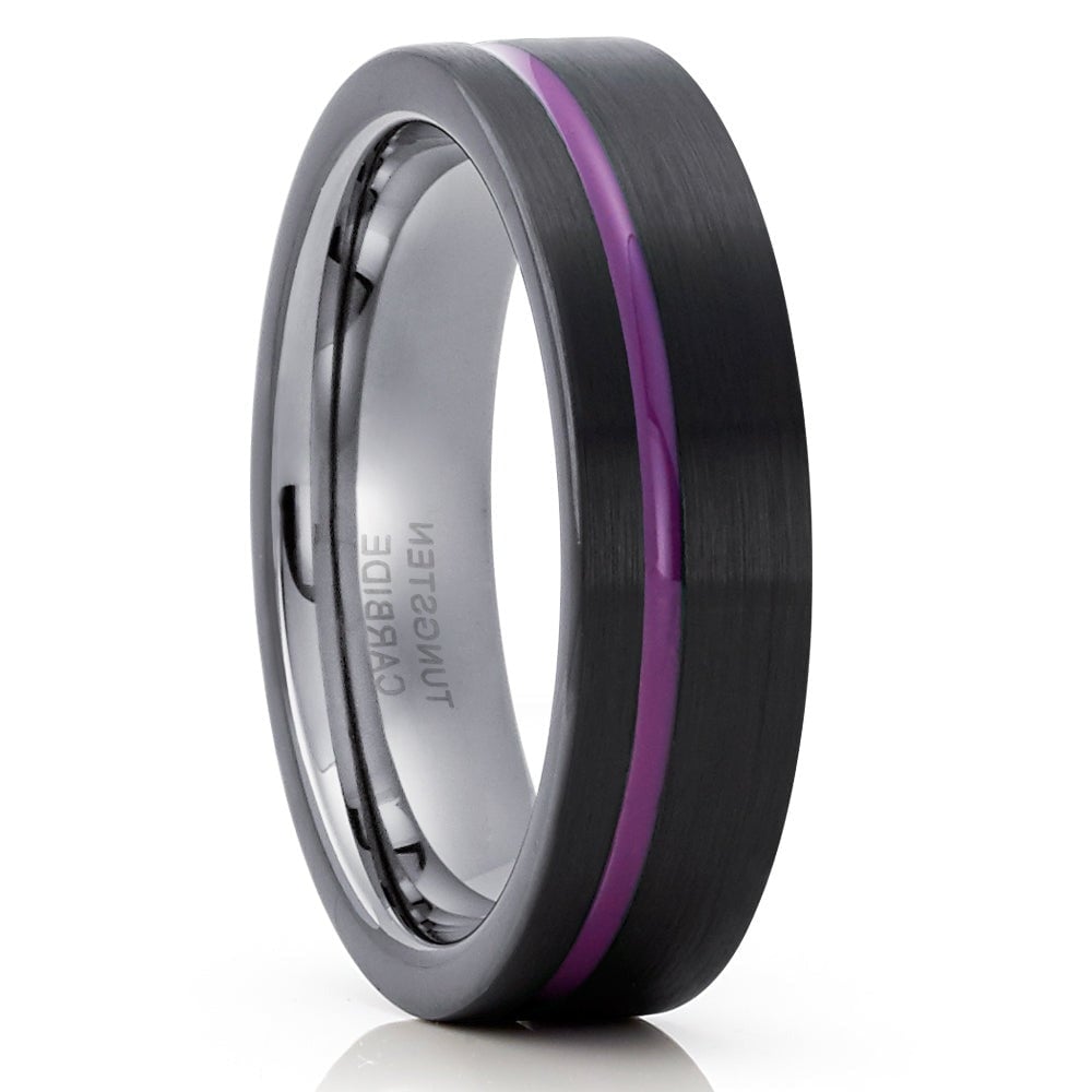 Tungsten Carbide 6mm Purple Wedding Engagement Ring Comfort Fit Anniversary Band Image 1