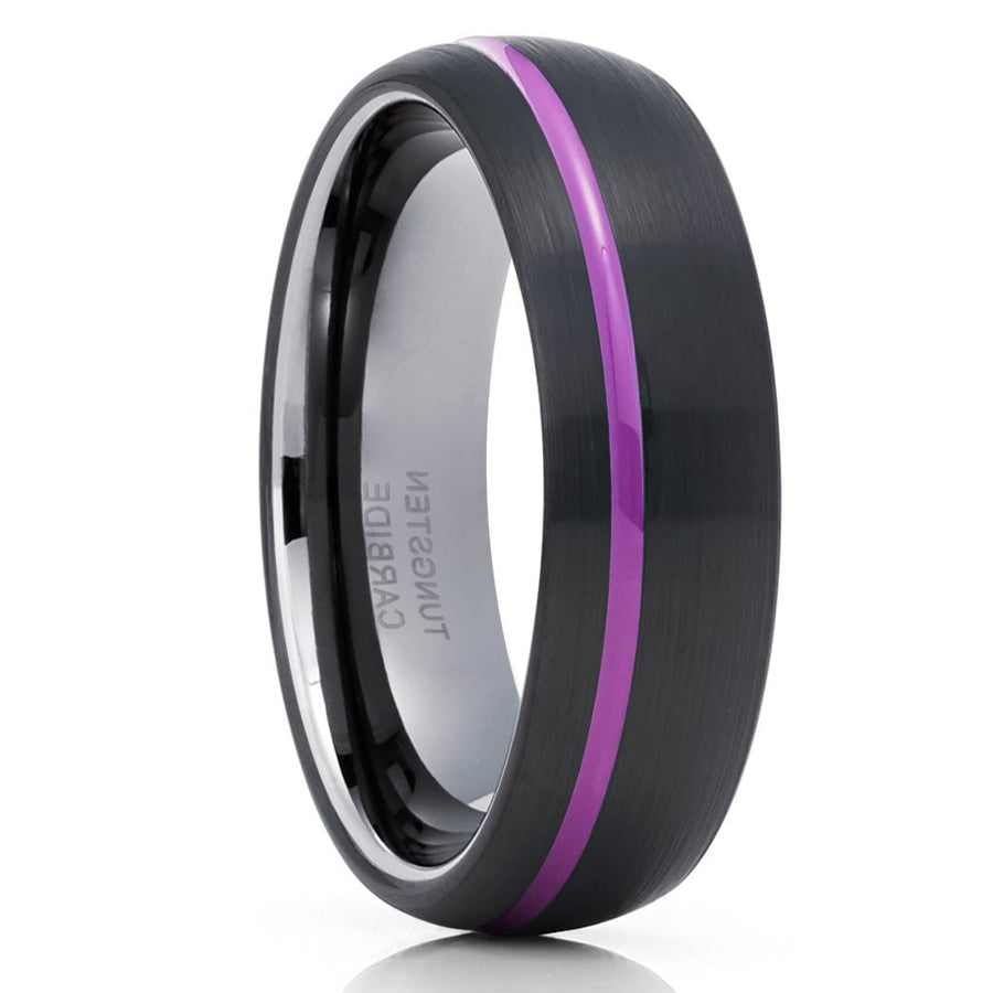 6mm Purple Tungsten Carbide Wedding Ring Black Comfort Fit Engagement Band Image 1