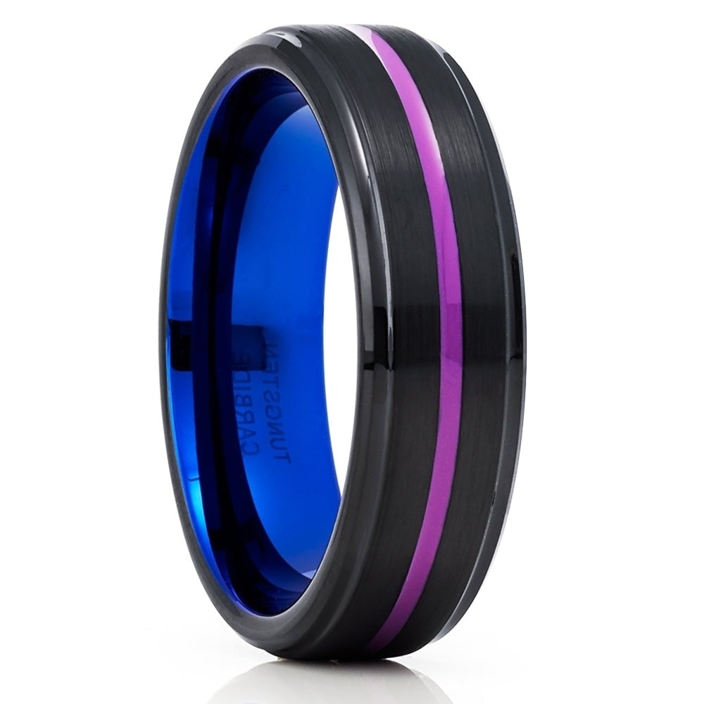 Purple Tungsten Engagement Ring 6mm Comfort Fit Black Wedding Band Cobalt Free Image 1