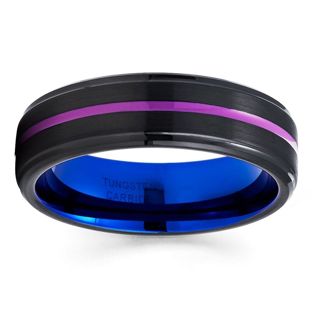 Purple Tungsten Engagement Ring 6mm Comfort Fit Black Wedding Band Cobalt Free Image 2