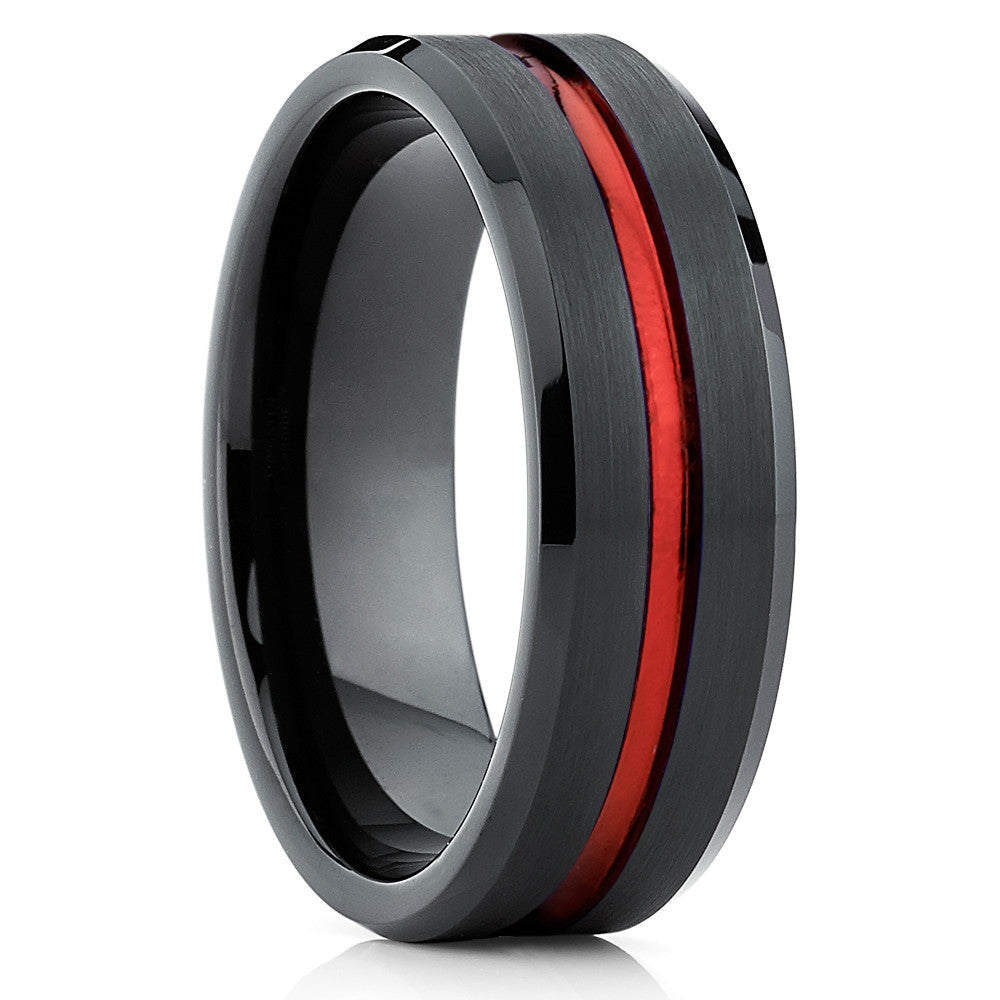 Red Tungsten Wedding Ring 6mm Black Engagement Ring Comfort Fit Cobalt Free Image 1