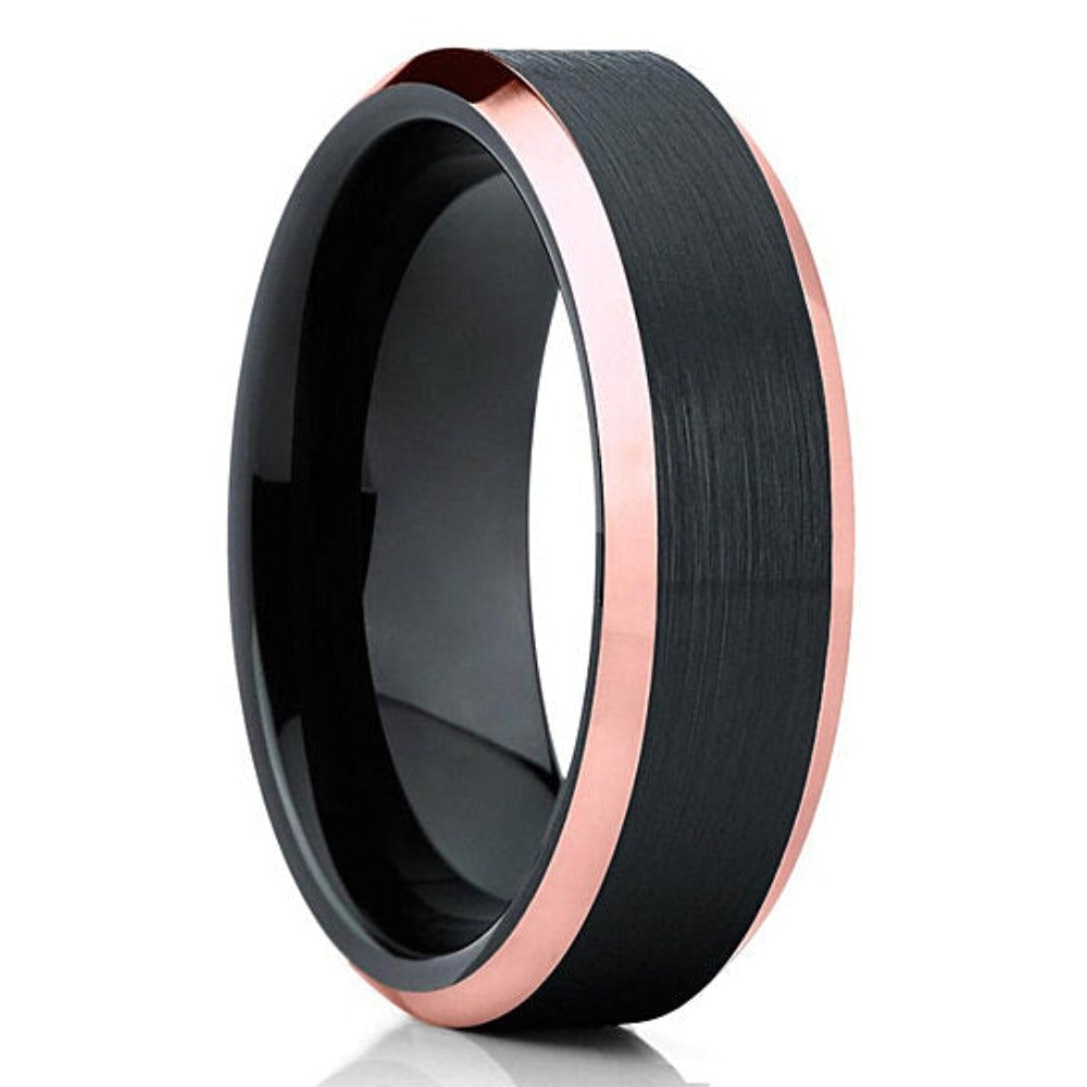 Rose Gold Black Tungsten Ring 6mm Engagement Wedding Comfort Fit Cobalt Free Image 1