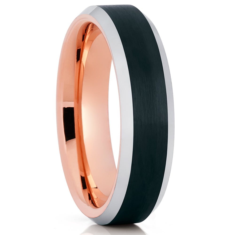 6mm Rose Gold Tungsten Carbide Wedding Ring Black Comfort Fit Hypoallergenic Image 1