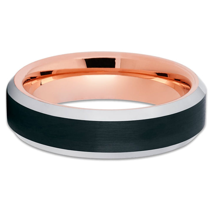 6mm Rose Gold Tungsten Carbide Wedding Ring Black Comfort Fit Hypoallergenic Image 2