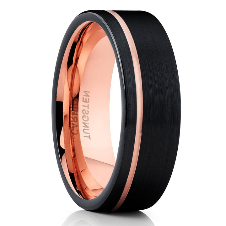 Rose Gold Black Tungsten Wedding Ring 6mm Comfort Fit Cobalt Free Sizes 5-13 Image 1