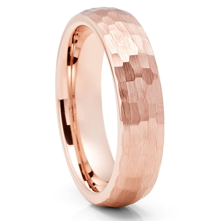 Rose Gold Tungsten Wedding Ring 6mm Hammered Comfort Fit Cobalt Free Image 1