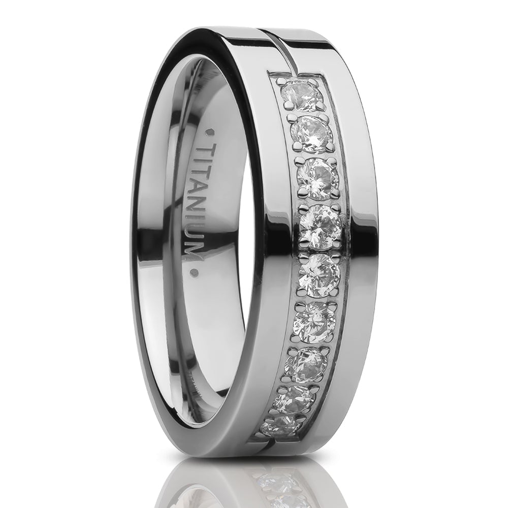 6mm Titanium Wedding Ring with CZ Inlay Comfort Fit Hypoallergenic Engagement Ring Image 1