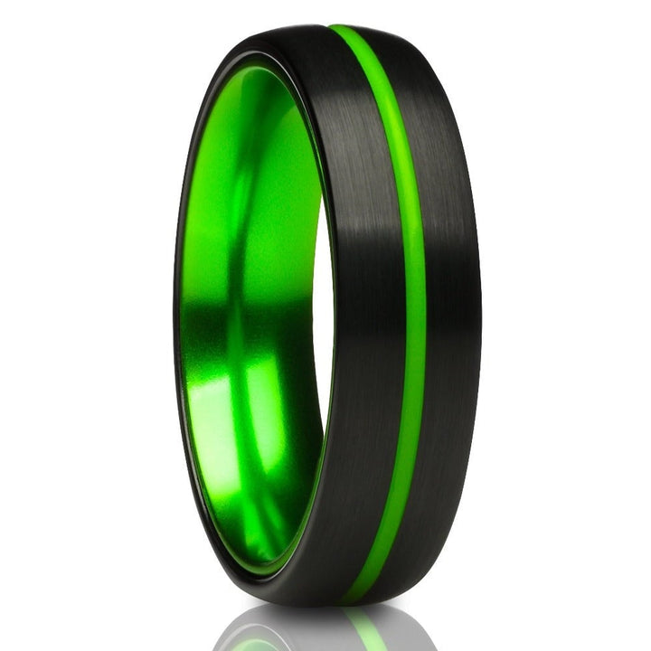 6mm Green Black Tungsten Wedding Ring Comfortable Fit Cobalt Free Jewelry Grade Image 1